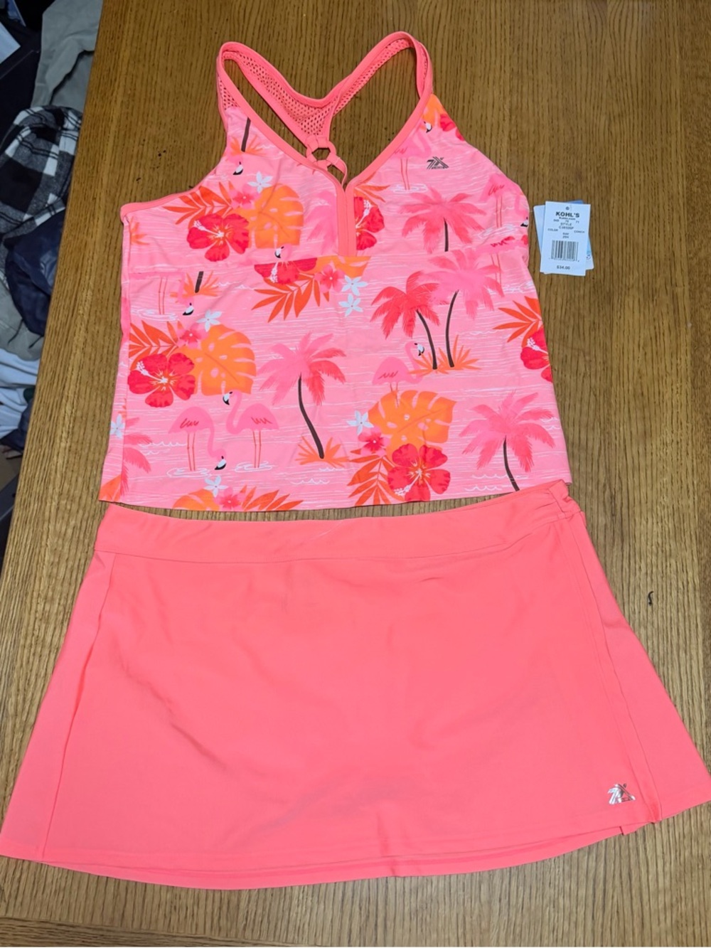 Athletic Two-Piece Tankini Set in Bright Coral Pink- Girls size “20 H”